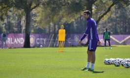 David Mateos looks on following a kick during training prior to Orlando City SC's media day on Friday, February 26, 2016. (Mike Gramajo / Orlando Soccer Journal)