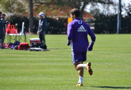 Rafael Ramos runs in a drill during training prior to Orlando City SC's media day on Friday, February 26, 2016. (Mike Gramajo / Orlando Soccer Journal)